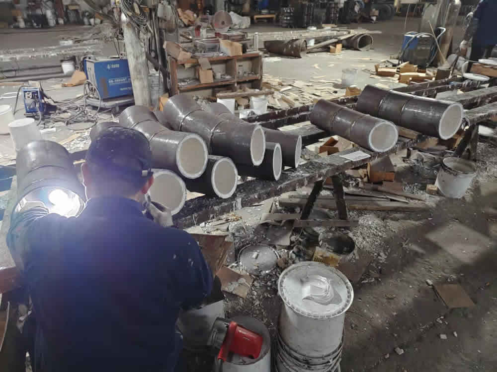 Process of ceramic tile lined pipe