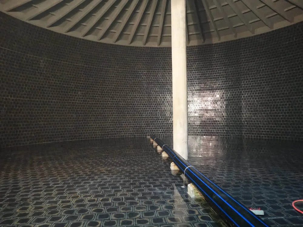 Basalt tile installation in chute