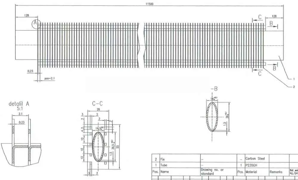 Oval finned tubes cross section