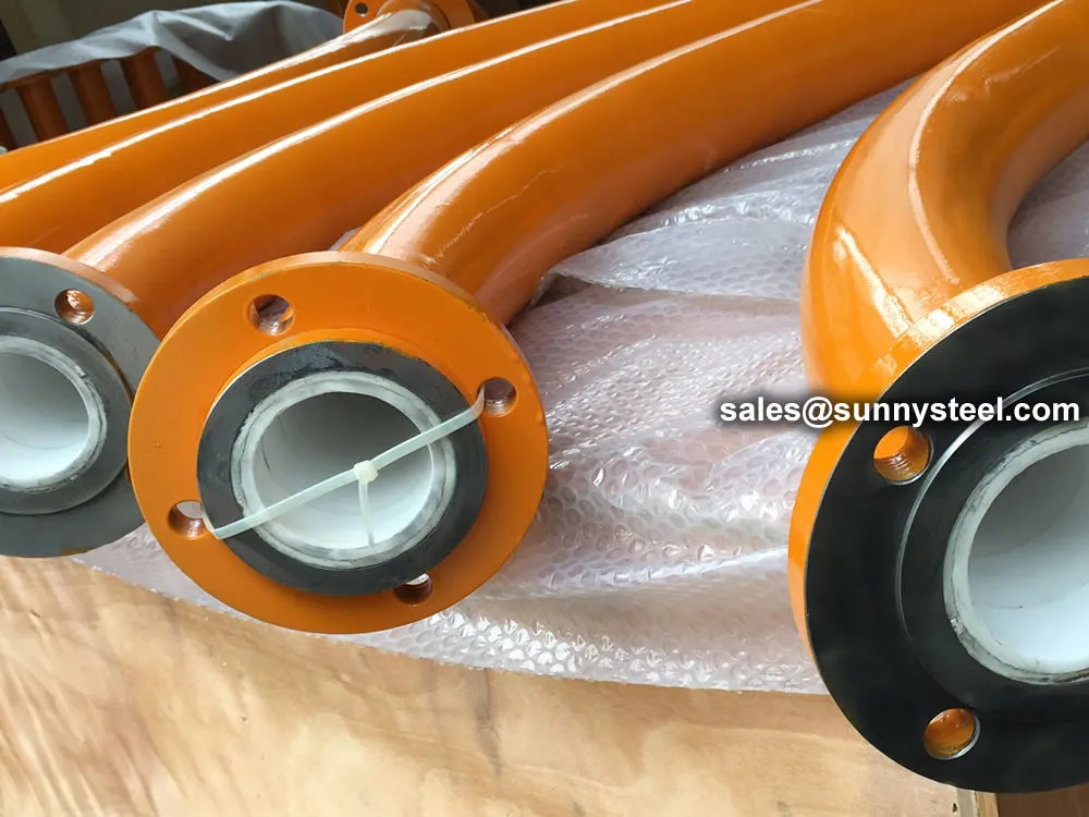 Ceramic sleeve lined pipes ready for container transport