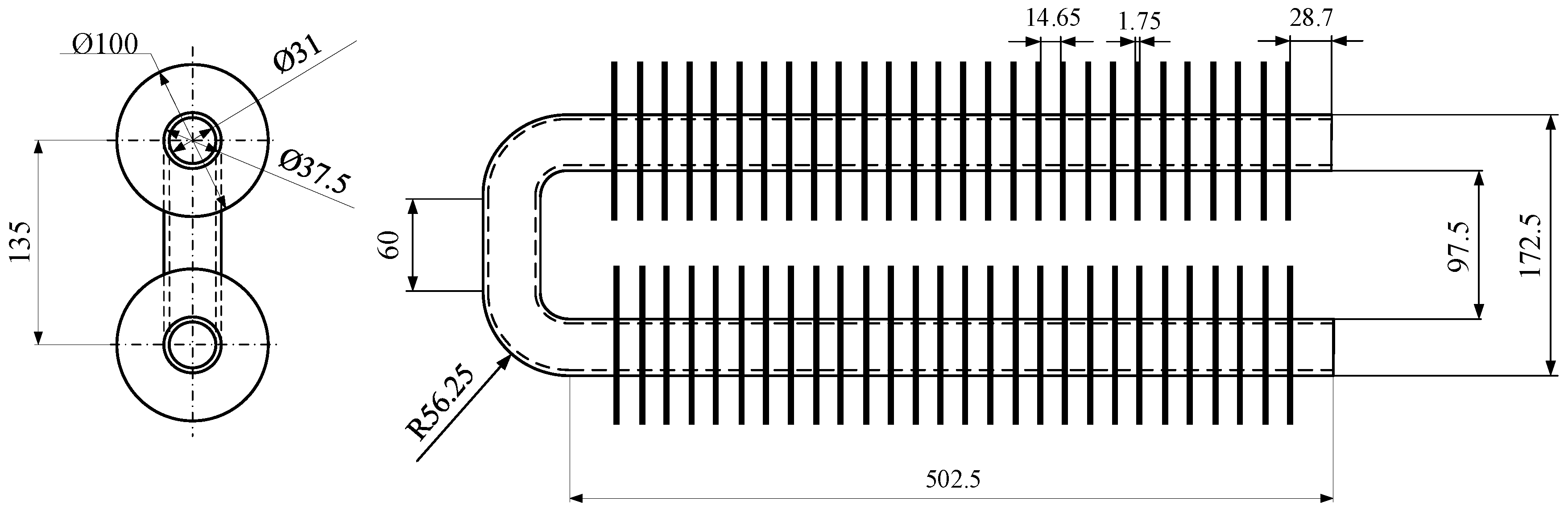 U Bending Low Finned Tube Drawing